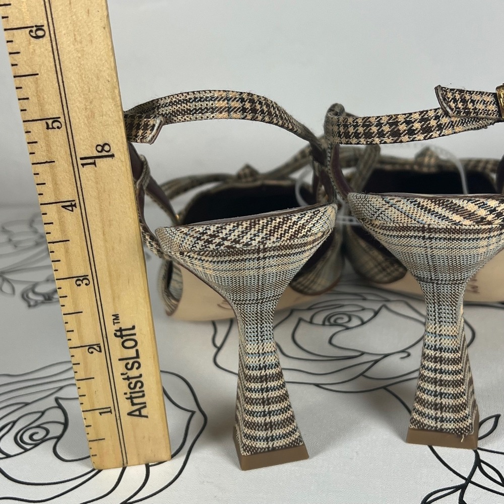 Circus by Sam Edelman Monica Plaid Slingback Pumps Kitten Heel Bow Tan Brown 10 - Picture 3 of 9